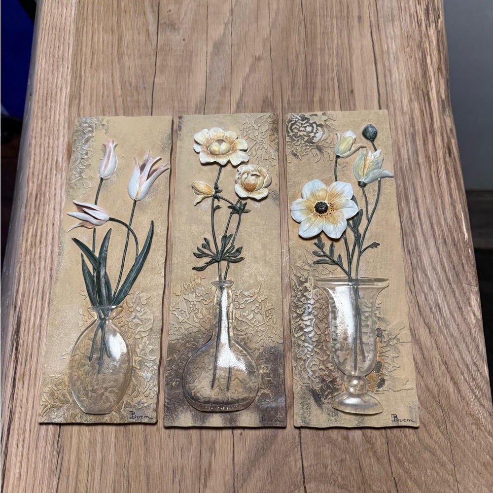 Vintage Boem 3D Wall Art Tile Plaques. Set of 3. Each are 9 1/2 inches long